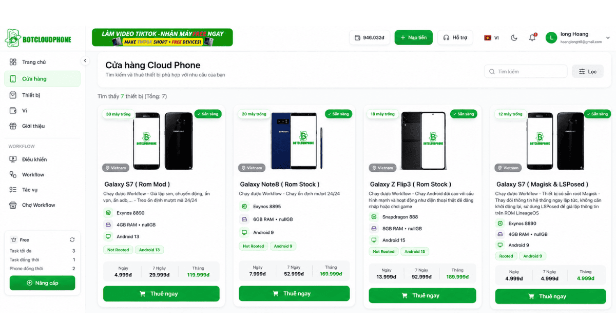 BotCloudPhone nổi bật với thiết kế sáng, logo sắc nét và tính năng cloud phone chuyên nghiệp.