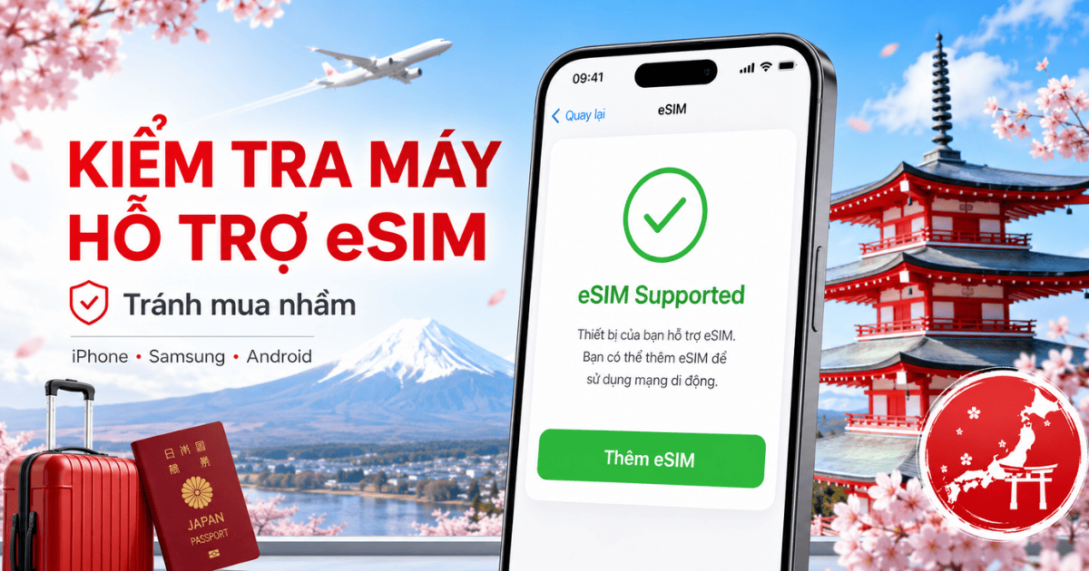 Hình minh họa kiểm tra điện thoại có hỗ trợ eSIM trước chuyến đi Nhật Bản, giúp tránh mua nhầm.