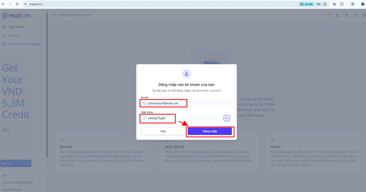 Hướng dẫn đăng nhập Mail TM bằng email và mật khẩu để nhận mã xác minh, code bảo mật và quản lý tài khoản Social Media.