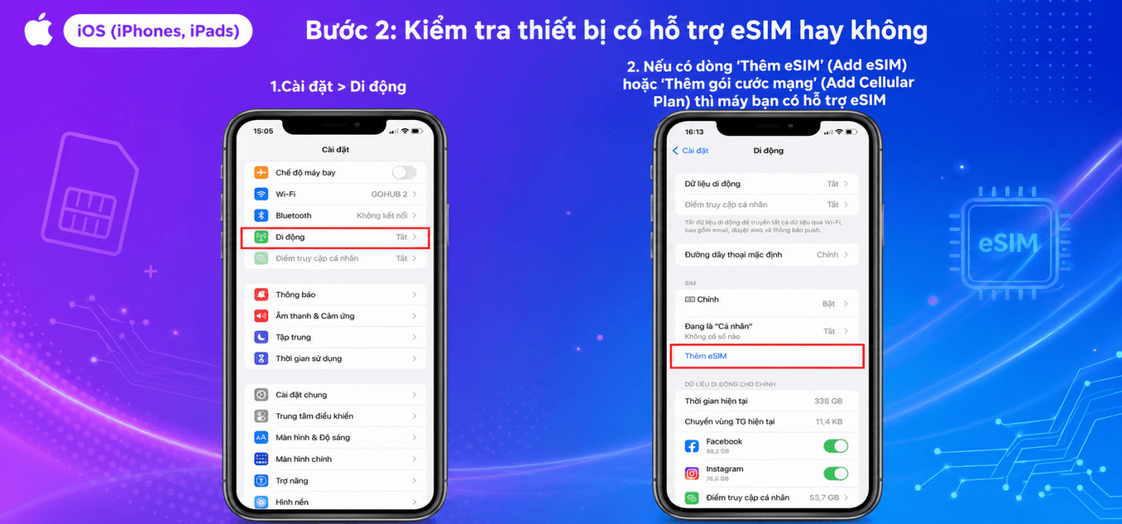 Cách kiểm tra iPhone có hỗ trợ eSIM trong phần Cài đặt