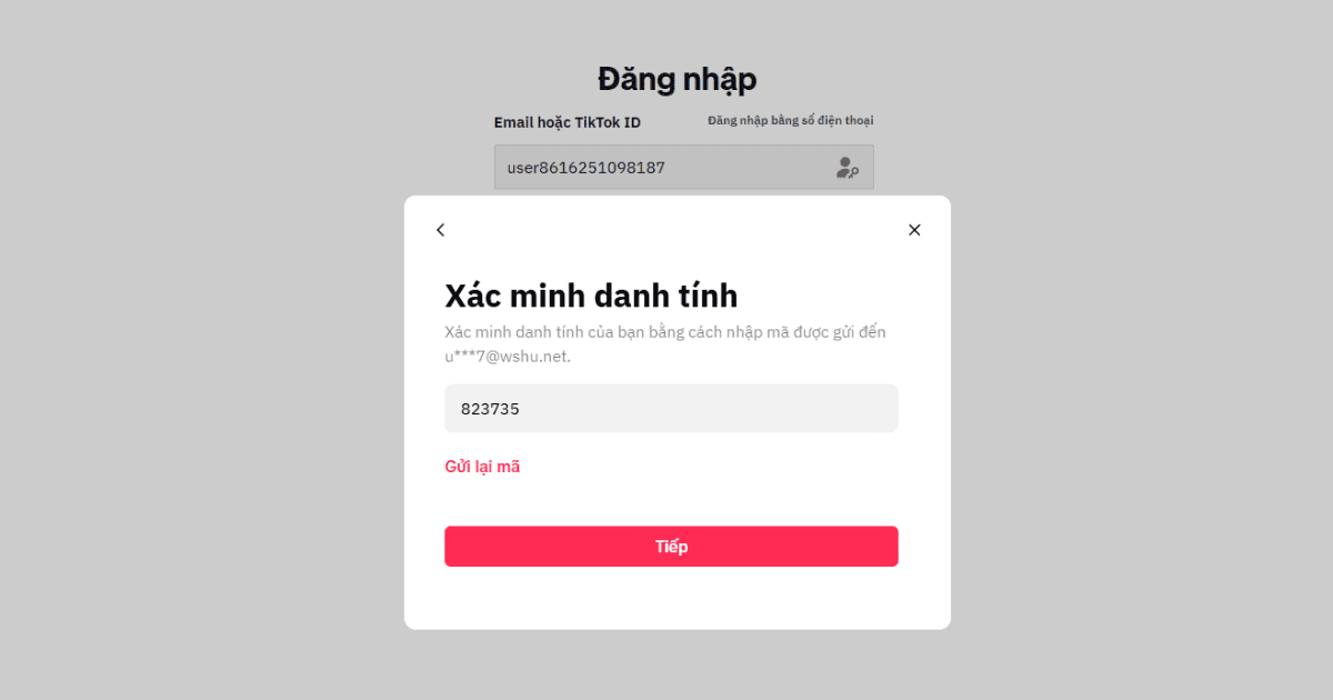 Nhập code xác minh TikTok được gửi qua email để xác thực danh tính, đăng nhập và bảo mật tài khoản Social Media an toàn.