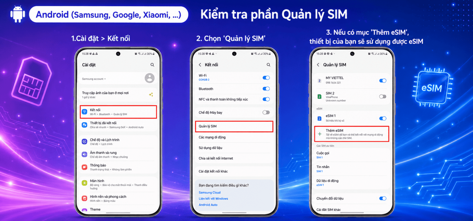 Hướng dẫn kiểm tra eSIM trên Android Samsung trong Trình quản lý SIM