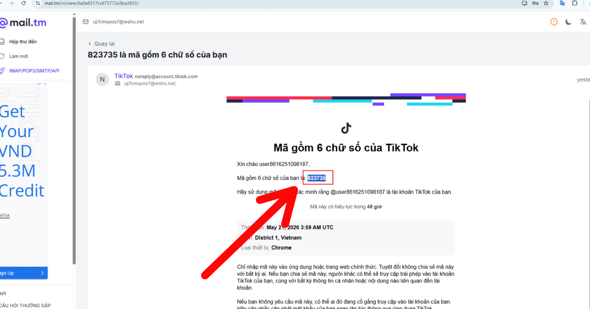 Nhận code xác minh TikTok qua mail để đăng nhập, checkpoint và bảo mật tài khoản Social Media an toàn, nhanh chóng.